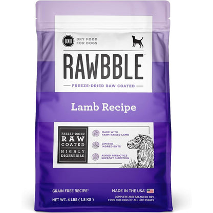 BIXBI Rawbble Freeze Dried Raw Coated Grain Free Dry Dog Food Lamb Recipe 4 Pounds