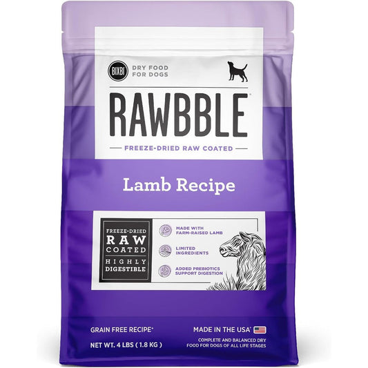 BIXBI Rawbble Freeze Dried Raw Coated Grain Free Dry Dog Food Lamb Recipe 4 Pounds