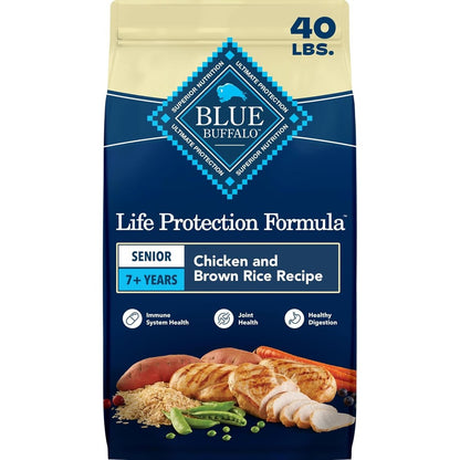 Blue Buffalo Life Protection Formula Senior Dry Dog Food, Chicken And Brown Rice Recipe With Antioxidant LifeSource Bits, 40 Pounds