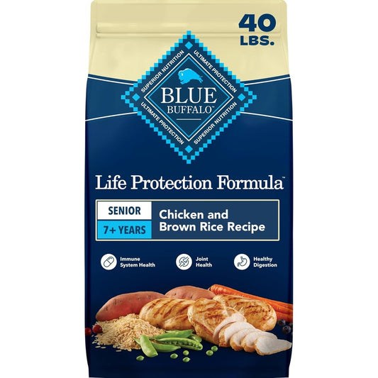 Blue Buffalo Life Protection Formula Senior Dry Dog Food, Chicken And Brown Rice Recipe With Antioxidant LifeSource Bits, 40 Pounds
