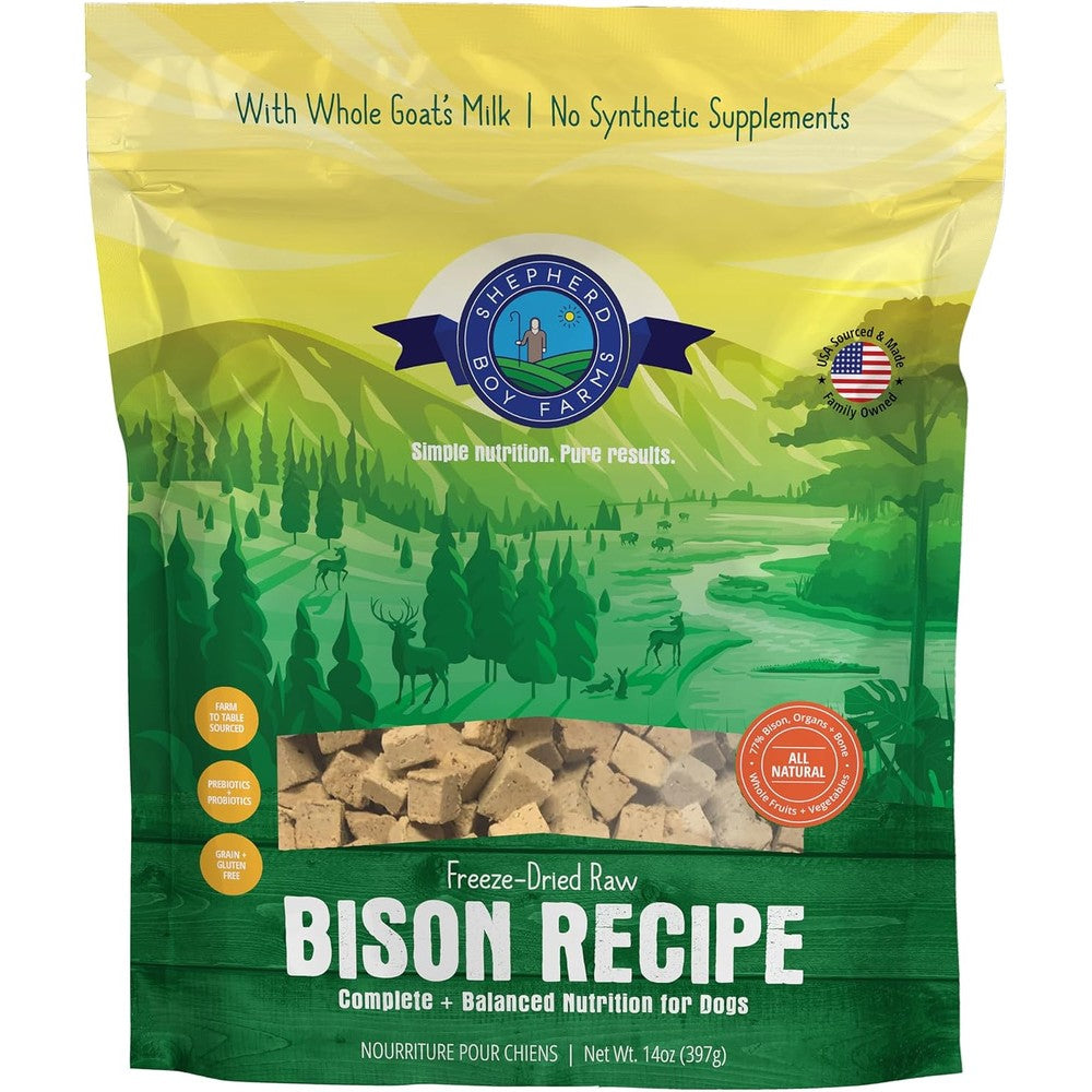 Shepherd Boy Farms Freeze Dried Raw Dog Food Bison Recipe All Natural High Protein Complete Meal Fourteen Ounce