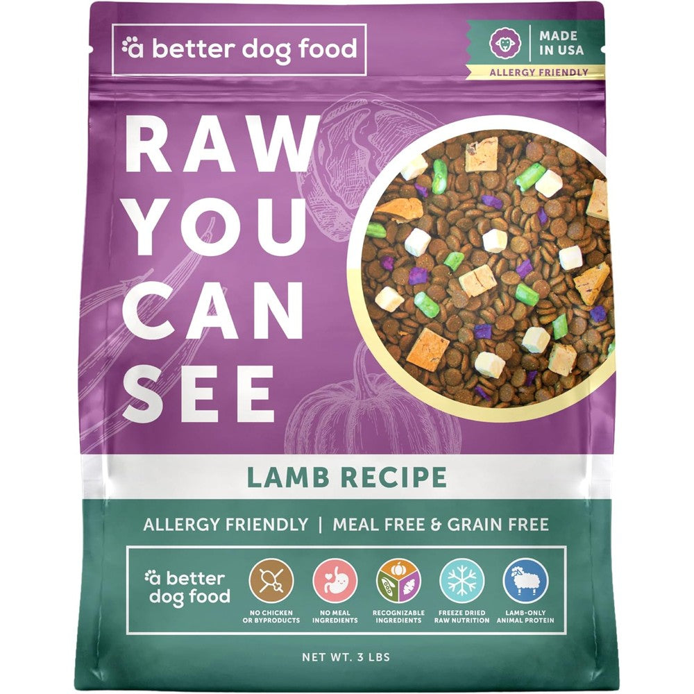 A Better Treat Allergy Friendly Lamb Dry Dog Food With Freeze Dried Raw Pieces For Sensitive Stomachs And Grain Free Nutrition 3 Pound Bag