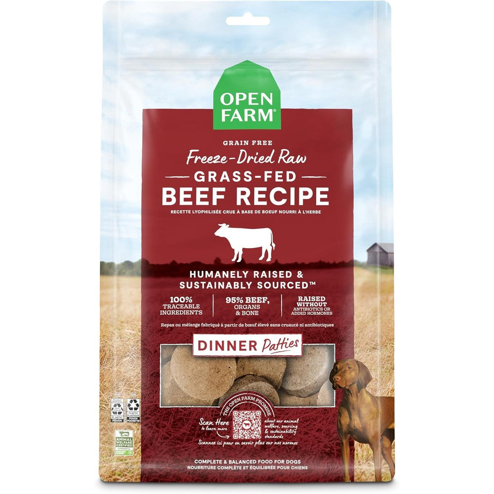 Open Farm Freeze Dried Raw Dog Food Patties Grass Fed Beef Recipe Complete Meal And Mixer Seventeen Point Five Ounce Bag