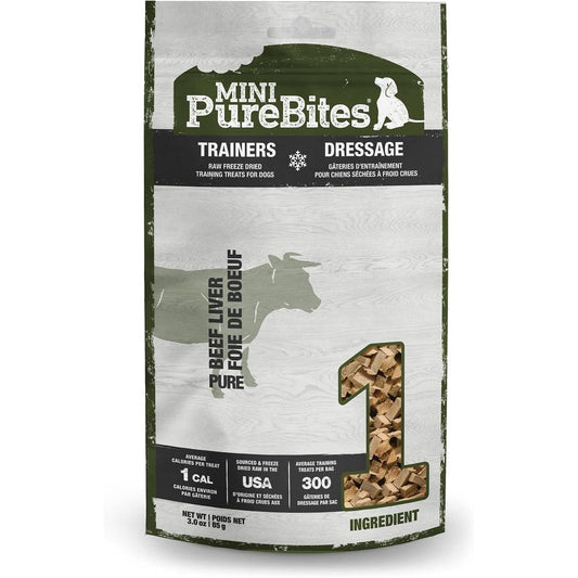 PureBites Mini Beef Liver Freeze Dried Raw Dog Treats Single Ingredient Human Grade Nutrient Rich Training Rewards Three Ounce