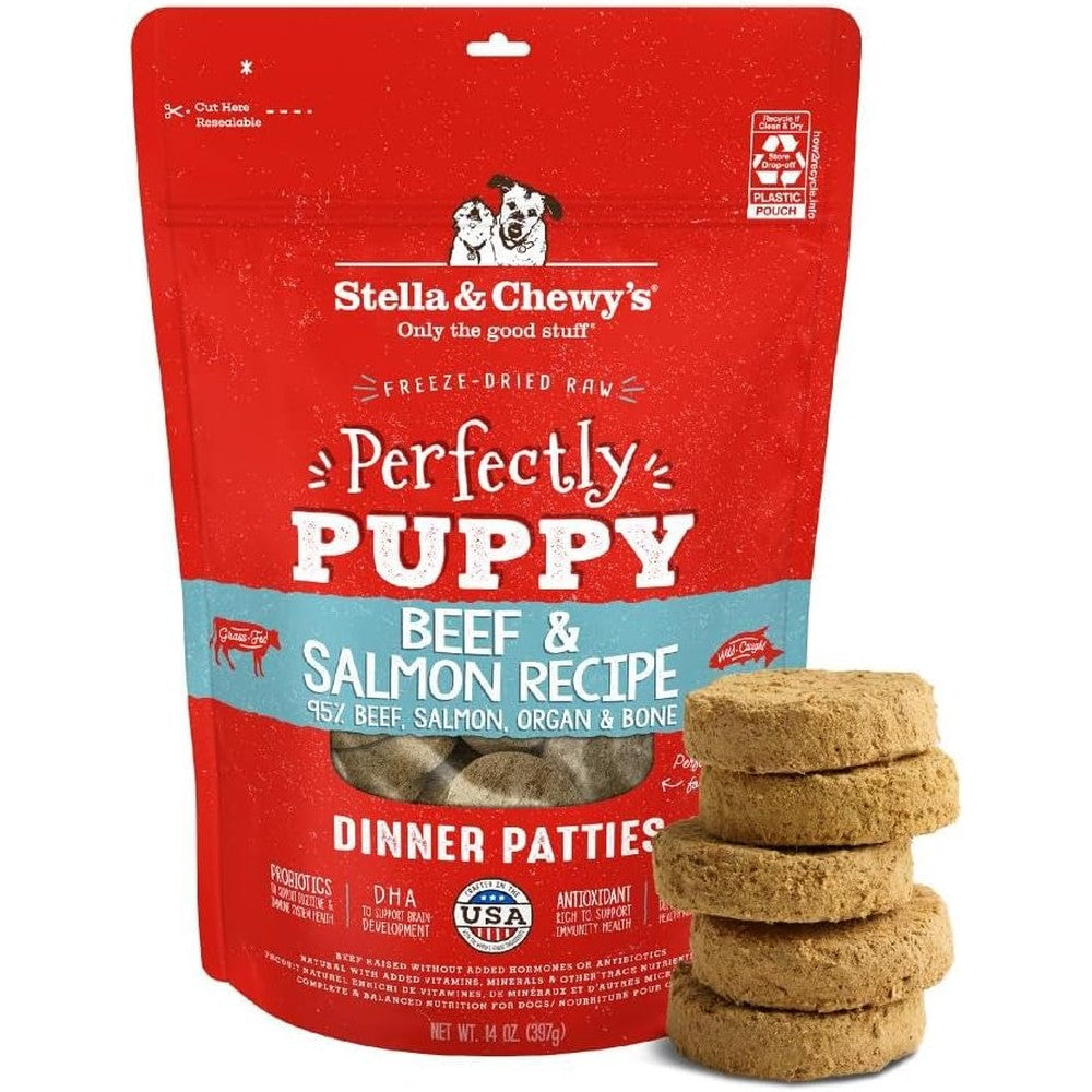 Stella & Chewy's Freeze Dried Raw Dinner Patties Crafted For Puppies Grain Free Protein Rich Perfectly Puppy Beef & Salmon Recipe 14 Ounce