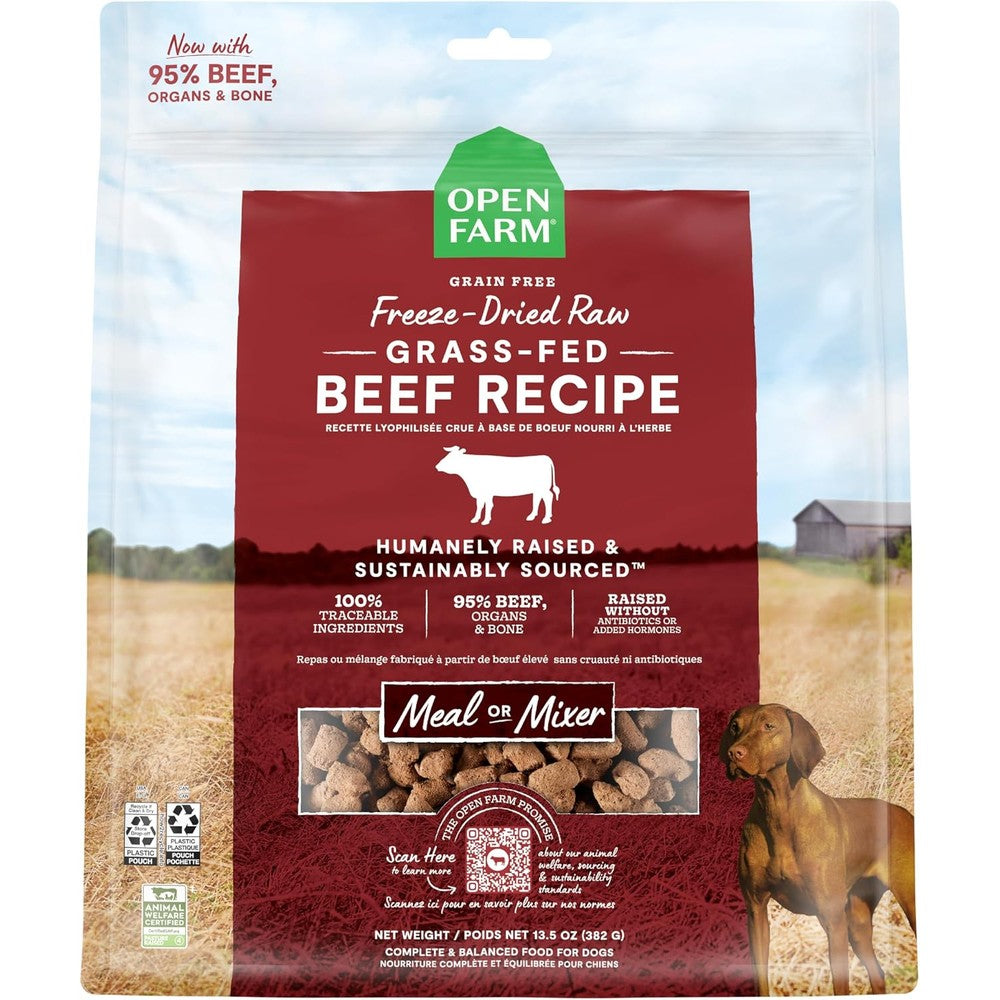 Open Farm Freeze Dried Raw Dog Food Morsels Grass Fed Beef Recipe Complete Meal And Kibble Topper Thirteen Point Five Ounce Bag
