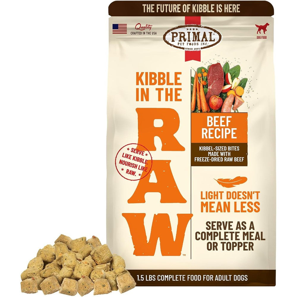 Primal Pet Foods Kibble In The Raw Freeze Dried Dog Food Beef Recipe Scoop And Serve Whole Ingredient Nutrition 1.5 Pound Bag