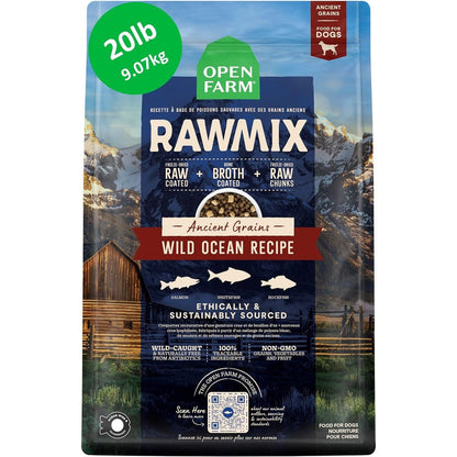 Open Farm RawMix Dry Dog Food With Ancient Grains Protein Packed Kibble Coated In Bone Broth With Freeze Dried Raw Chunks Wild Ocean Recipe 20 Poun...