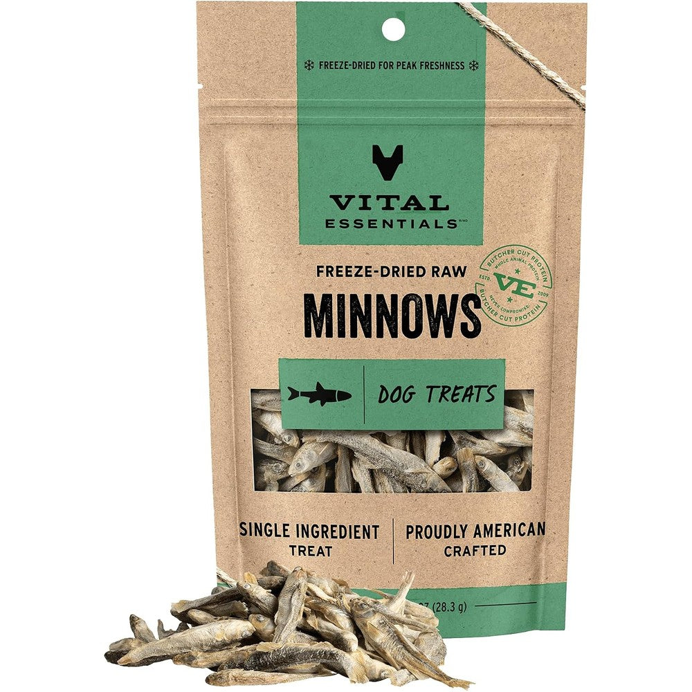 Vital Essentials Freeze Dried Raw Single Ingredient Minnows Dog Treats Premium Grain Free Whole Fish Snacks For Healthy Skin And Coat 1 Ounce Bag