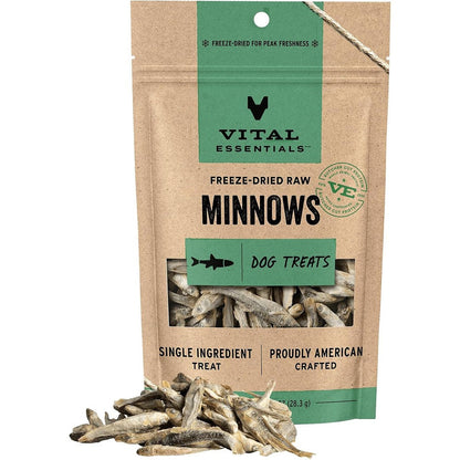 Vital Essentials Freeze Dried Raw Single Ingredient Minnows Dog Treats Premium Grain Free Whole Fish Snacks For Healthy Skin And Coat 1 Ounce Bag