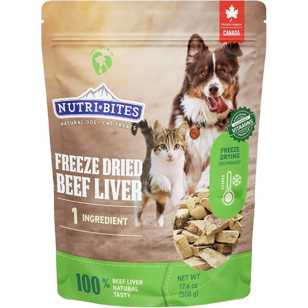 Nutri Bites Freeze Dried Beef Liver Dog And Cat Treats Single Ingredient High Protein Pet Treats 17.6 Ounce