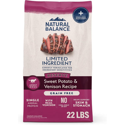 Natural Balance Limited Ingredient Diet Adult Grain-Free Dry Dog Food Reserve Sweet Potato And Venison Recipe For Sensitive Stomachs 22 Pound