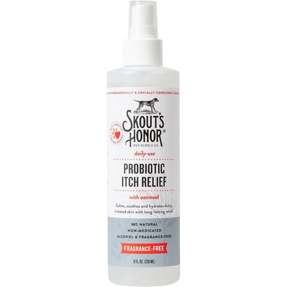 Skout's Honor Probiotic Itch Relief Spray For Dogs And Cats Fragrance Free Non Medicated Daily Skin Microbiome Support Eight Ounce