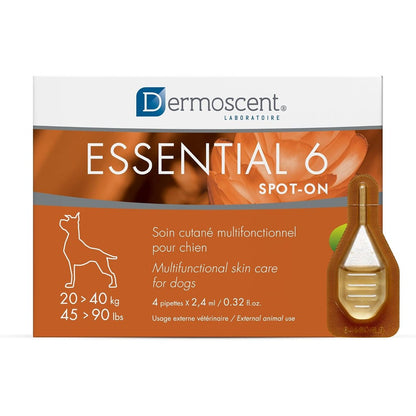 Dermoscent Essential 6 Spot On Dog Skin Care For Dandruff And Allergy Relief For Large Dogs 20 To 40 Kilograms 4 Pipettes Of 2.4 Milliliters