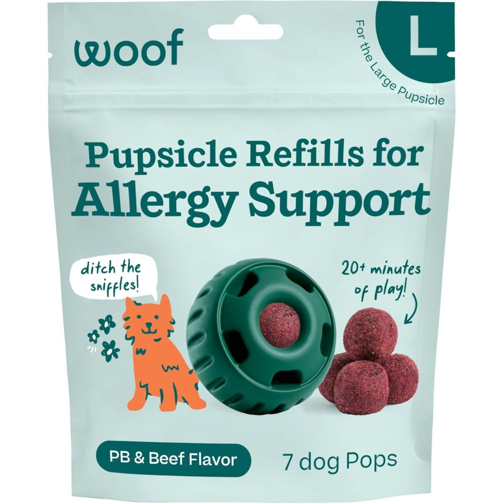 WOOF Pupsicle Refill Pops For Allergy Support Dog Treats Immune Support Peanut Butter And Beef Flavor Large Pops Seven Count