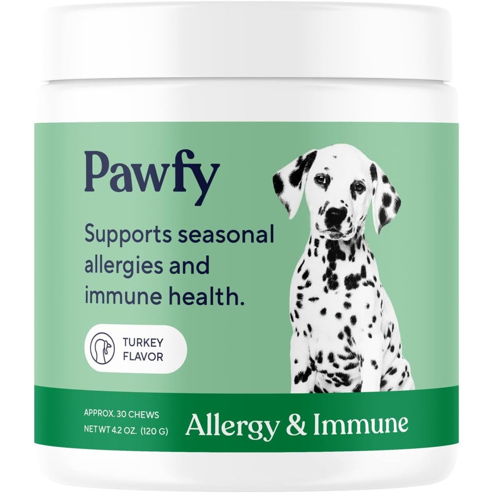 Pawfy Dog Allergy And Immune Support Soft Chews For Itchy Skin Relief And Paw Licking Prevention Savory Turkey Flavor 30 Number