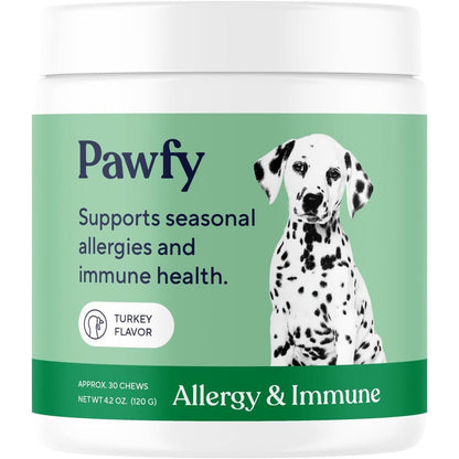 Pawfy Dog Allergy And Immune Support Soft Chews For Itchy Skin Relief And Paw Licking Prevention Savory Turkey Flavor 30 Number