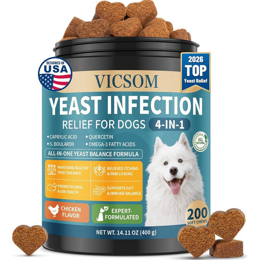 VICSOM Yeast Infection Treatment For Dogs Natural Anti Yeast Support Soft Chews Chicken Flavor 200 Count