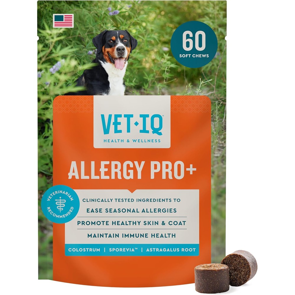 VetIQ Allergy Pro Plus Soft Chews For Dogs Seasonal Allergy Relief And Immune Support Hickory Smoke Flavor 60 Count