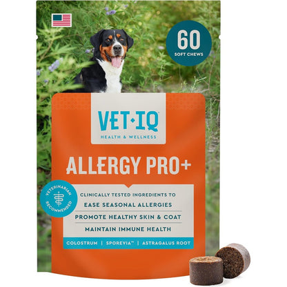 VetIQ Allergy Pro Plus Soft Chews For Dogs Seasonal Allergy Relief And Immune Support Hickory Smoke Flavor 60 Count
