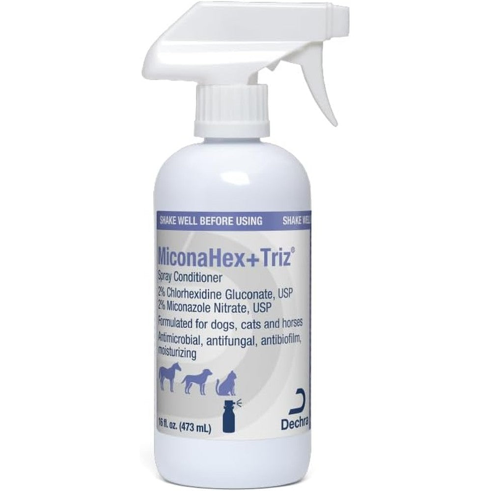 MiconaHex+Triz Antimicrobial And Antifungal Spray Conditioner For Dogs Cats And Horses Medicated Pet Skin Care Treatment 16 Ounce