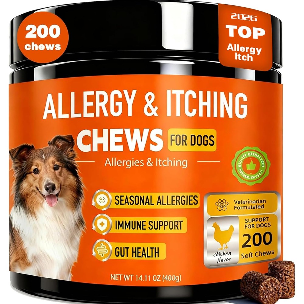 MICHIDOG Allergy And Itch Relief Chews For Dogs With Probiotics And Colostrum Chicken Flavor 200 Count