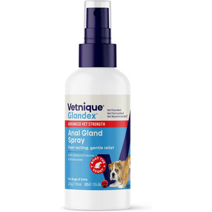 Vetnique Glandex Medicated Anal Gland Anti Itch Spray for Dogs and Cats Topical Skin Relief to Soothe Scooting and Inflammation Four Ounce Spray