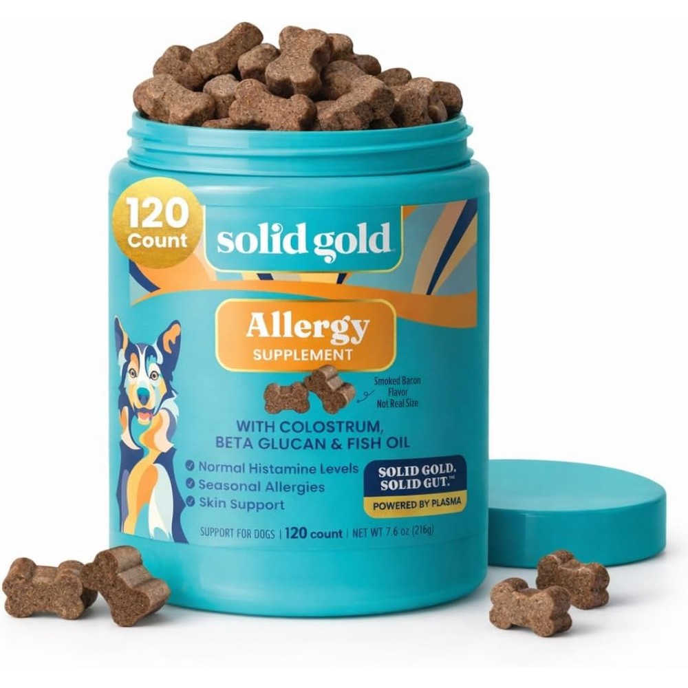 Solid Gold Dog Allergy Relief Chews Pet Pal-Lergy Pro Itching Skin Support With Wild Alaskan Salmon Oil Bacon Flavor Soft Chews 120 Count