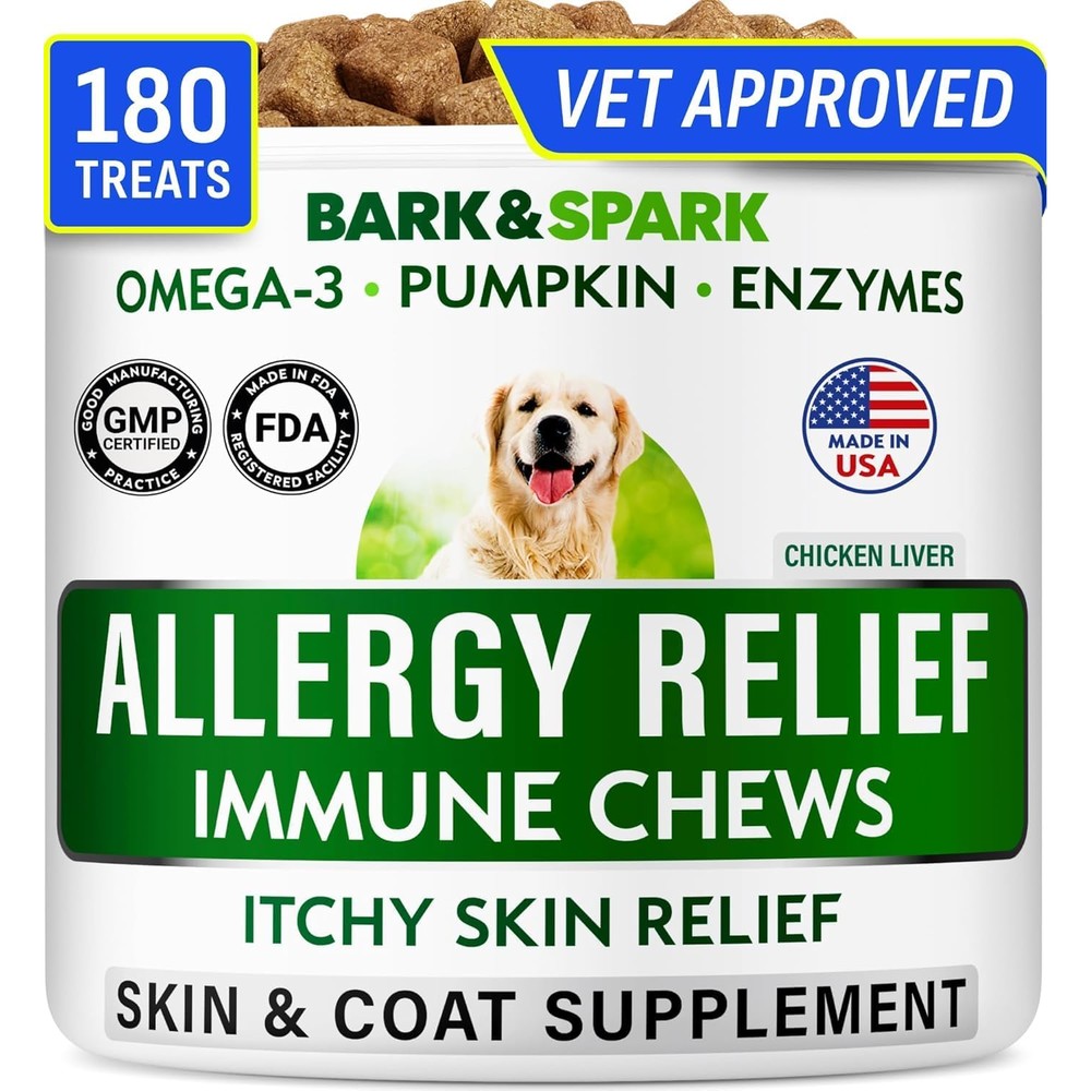 Bark And Spark Dog Allergy Relief Soft Chews Immune Treats For Skin Health And Seasonal Allergies Chicken Liver Flavor 180 Count