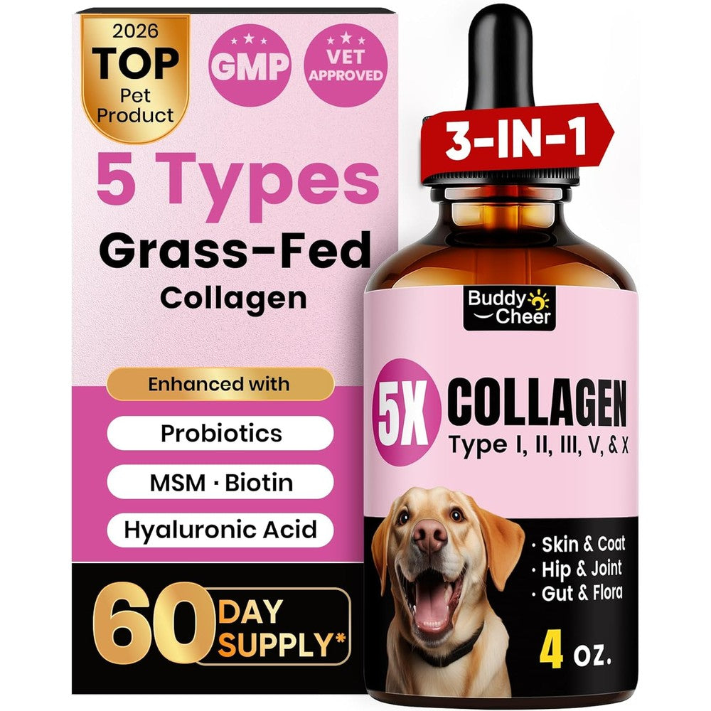 BuddyCheer Premium Collagen For Dogs And Cats 5 Types Of Grass Fed Multi Collagen Liquid Supplement With MSM Biotin And Hyaluronic Acid 120ml