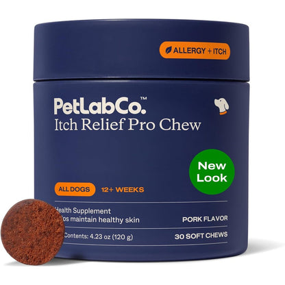 PetLab Co. Itch Relief Chew Pro Skin And Seasonal Allergy Supplement For Dogs With Omega 3 Fatty Acids Pork Flavor 30 Soft Chews 4.23 Ounces