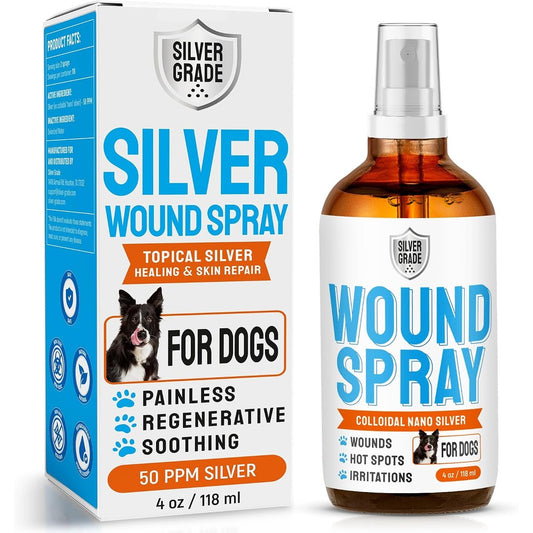 Silver Grade Dog Wound Spray and Hot Spot Treatment with Colloidal Silver for Pet Skin Irritations and Rashes Four Ounces