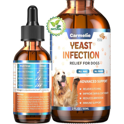 Carmelie Natural Yeast Relief For Dogs For Healthy Itch Relief And Ear Paw Discomfort Care Bacon Flavor Sixty Milliliters