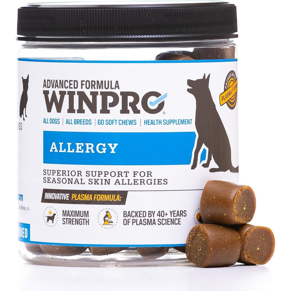 WINPRO Allergy Chews Plasma Powered Formula For Dog Seasonal Allergy Support Grain Free Natural Blood Protein Supplements 60 Soft Chews