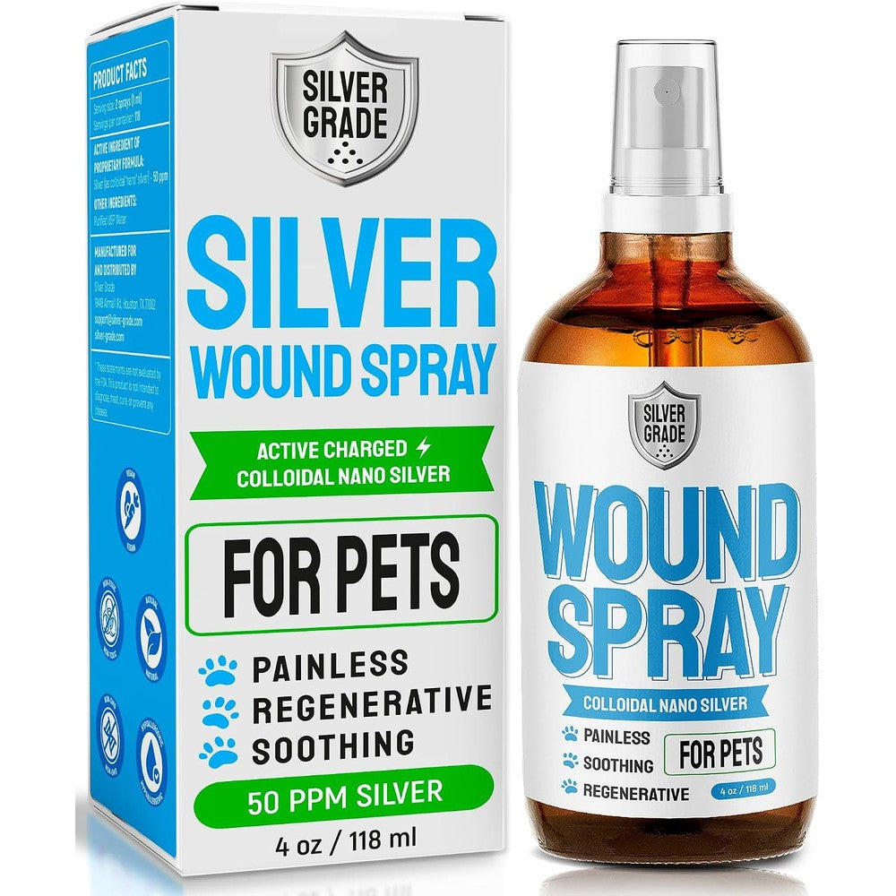 SILVER GRADE Wound Spray for Pets Colloidal Nano Silver Wound Care for Dogs and Cats for Skin Irritation Hot Spots and Rashes Four Ounces