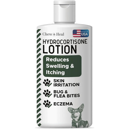 Chew + Heal Labs Hydrocortisone Lotion For Dogs Anti Itch Cream For Irritated Skin Flea Bites And Dermatitis Relief Four Ounces