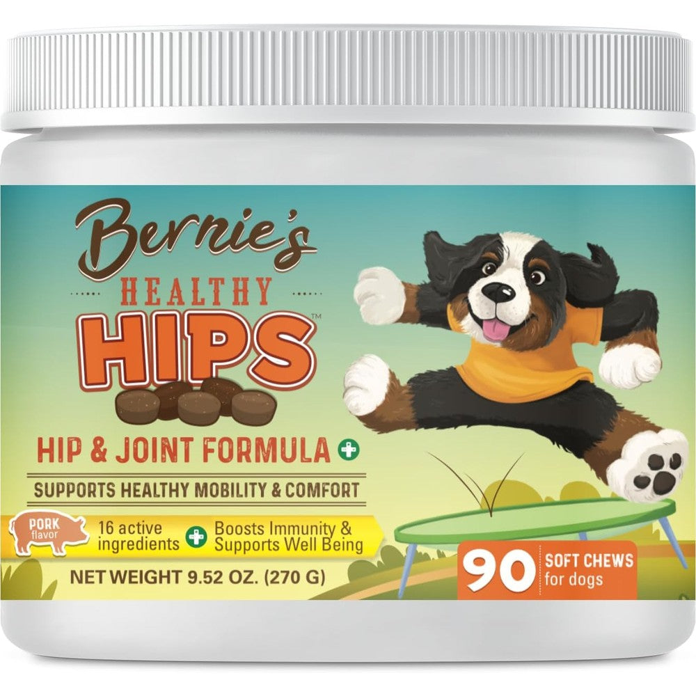 Bernie's Healthy Hips Daily Dog Hip And Joint Supplement Premium Soft Chews For Canine Mobility Comfort And Inflammation Support Pork Flavor 90 Chews