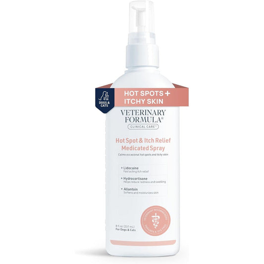SynergyLabs Veterinary Formula Clinical Care Hot Spot And Itch Relief Medicated Spray For Dogs And Cats Eight Ounces