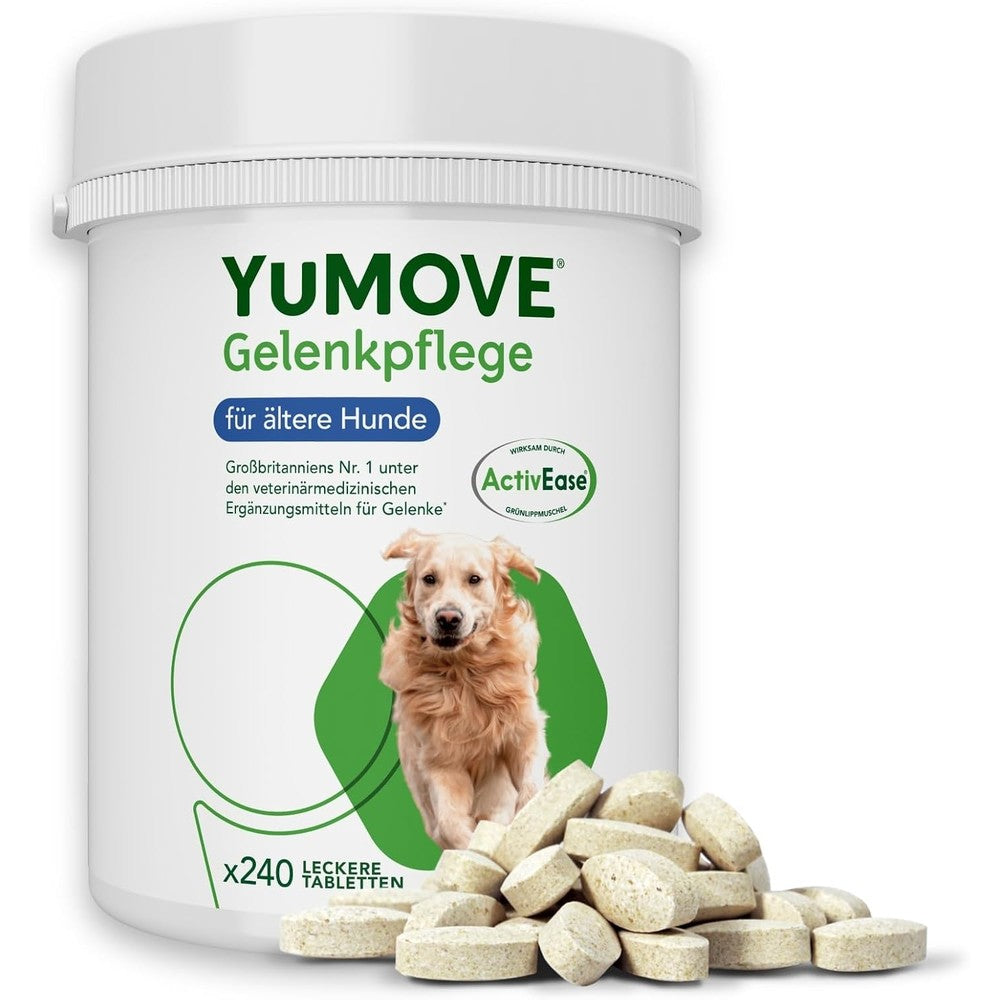 YuMOVE Senior Dog Joint Supplement With ActivEase Green Lipped Mussel Glucosamine Hyaluronic Acid Advanced Mobility Support For Aging Dogs 240 Count