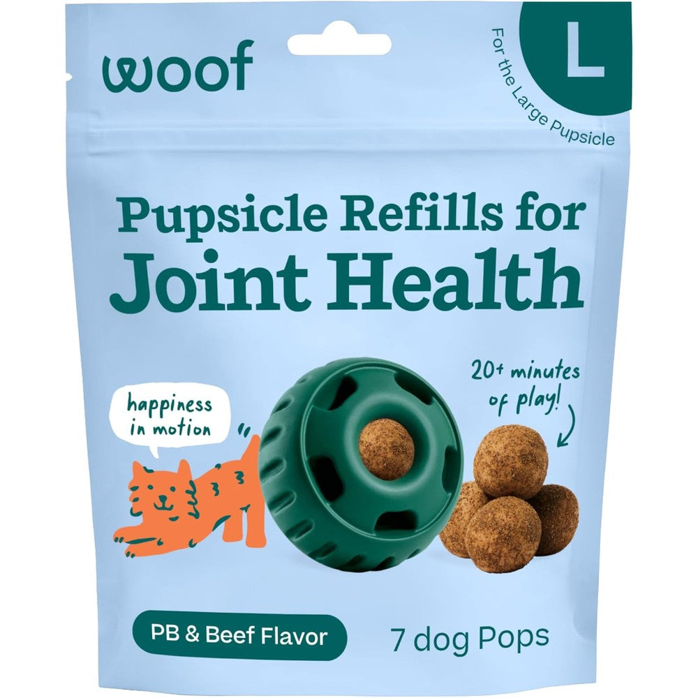 WOOF Hip And Joint Pupsicle Refill Pops For Large Dogs, Peanut Butter And Beef Flavor, 7 Count, USA Imported Dog Supplement Treats