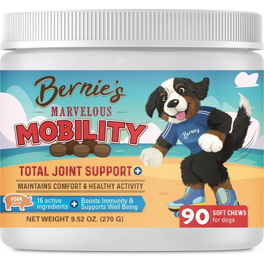 Bernie's Marvelous Mobility Dog Joint Support Pork Flavored Soft Chews For Daily Hip And Tissue Health 90 Number
