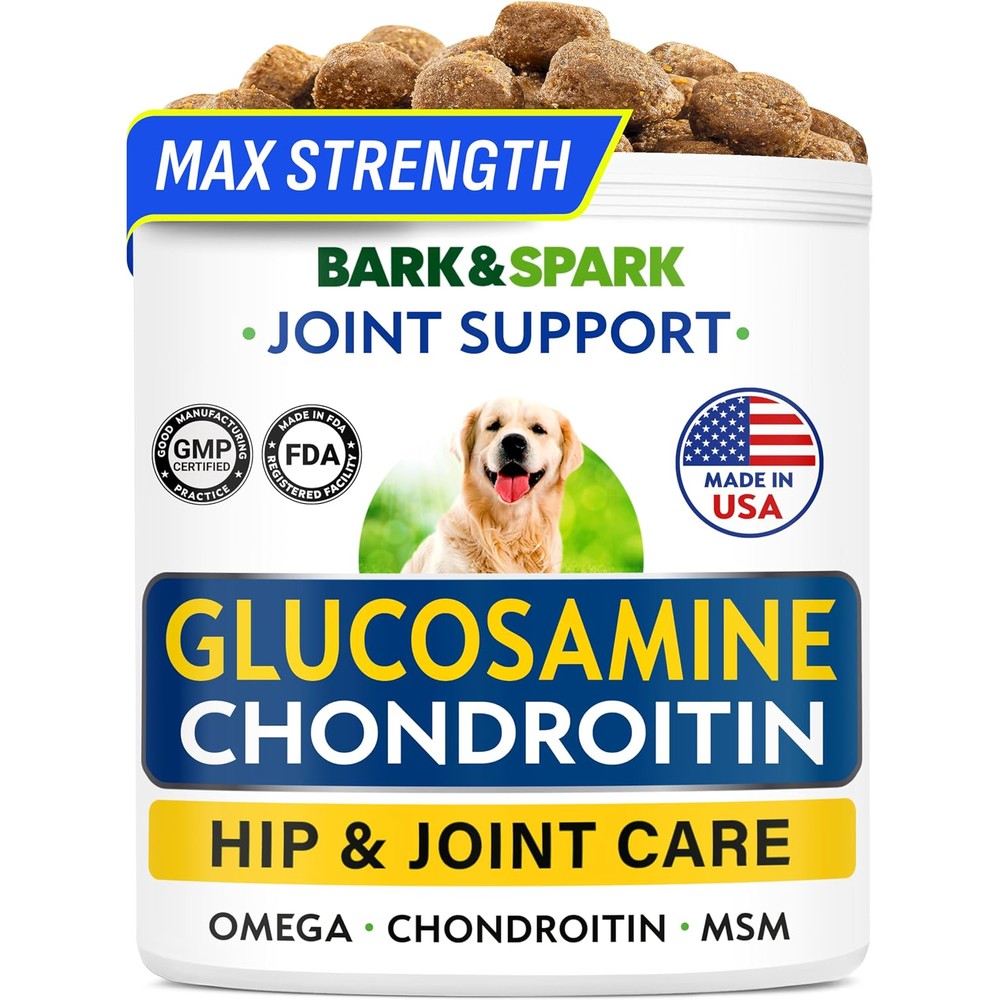 Bark And Spark Glucosamine Chondroitin Dog Hip And Joint Supplement Chews For Advanced Mobility Pain Relief Chicken Flavor 120 Count