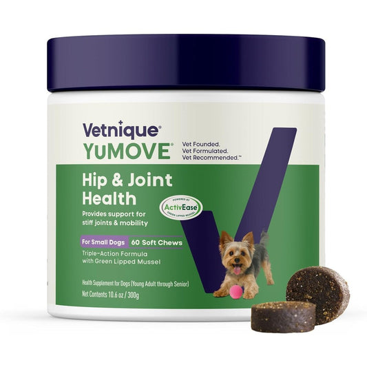 YuMOVE Small Dog Hip And Joint Supplement Soft Chews With ActivEase Green Lipped Mussel Glucosamine And Hyaluronic Acid Hickory Seafood Flavor 60 C...