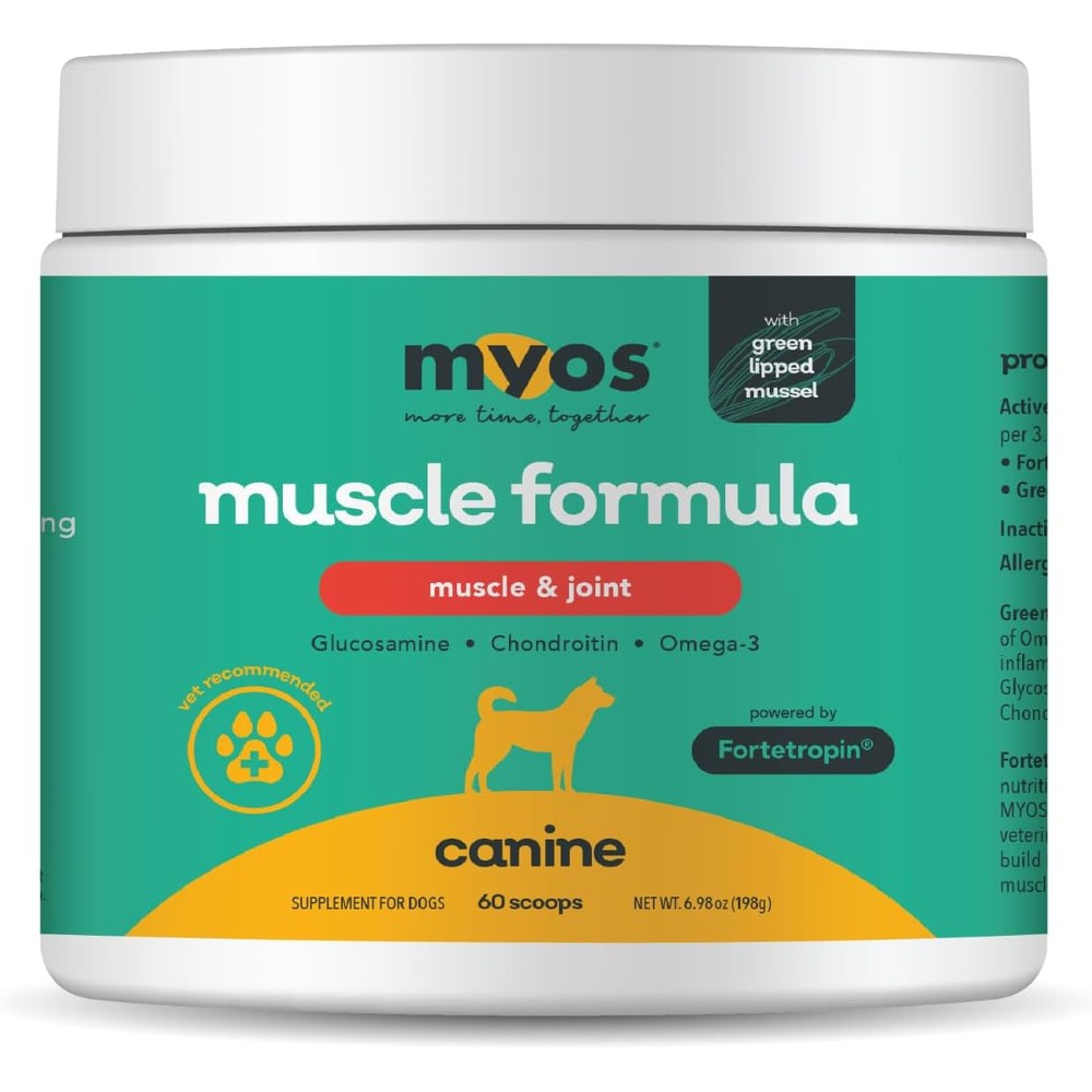 MYOS Canine Muscle Formula Muscle And Joint Support Supplement For Dogs Powered By Fortetropin And Green Lipped Mussel Powder 198 Grams