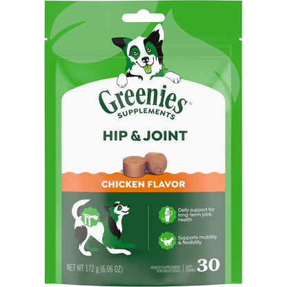 Greenies Supplements Hip And Joint Dog Chews With Glucosamine And Chondroitin Chicken Flavor Six Point Zero Eight Ounce Pouch Thirty Count