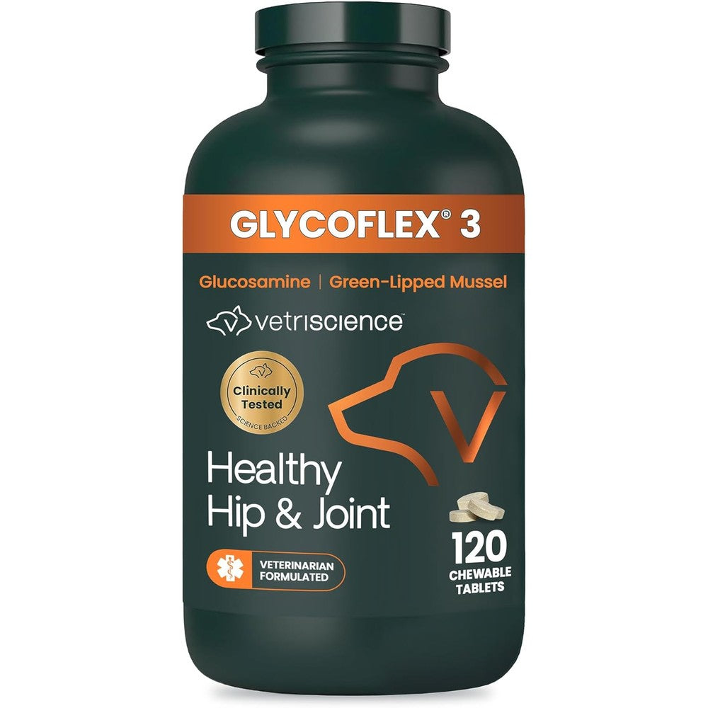 VetriScience Glycoflex 3 Clinically Proven Hip And Joint Supplement For Dogs Maximum Strength Glucosamine Chewable Tablets 120 Count