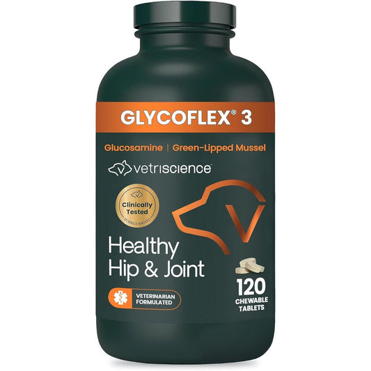 VetriScience Glycoflex 3 Clinically Proven Hip And Joint Supplement For Dogs Maximum Strength Glucosamine Chewable Tablets 120 Count