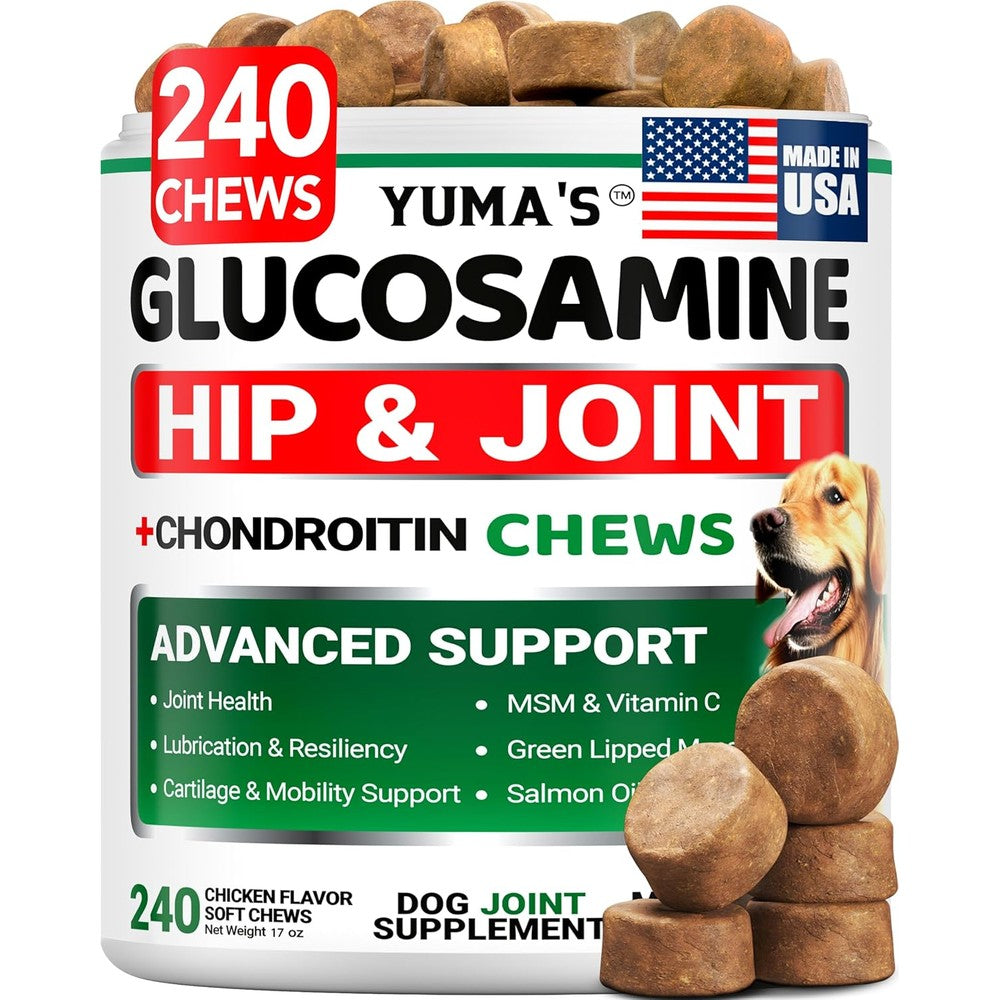 Yuma's Hip And Joint Supplement For Dogs 240 Chicken Flavored Soft Chews With Glucosamine Chondroitin Msm And Green Lipped Mussel