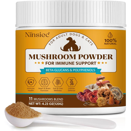 Ninsiec Organic Mushroom Supplement Powder For Dogs And Cats Immune System And Digestive Wellness Support Blend 4.23 Ounces