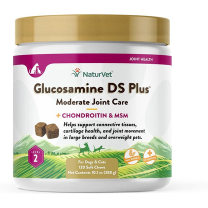 NaturVet Glucosamine DS Plus Level Two Moderate Joint Care For Dogs And Cats Wheat Free 120 Soft Chews